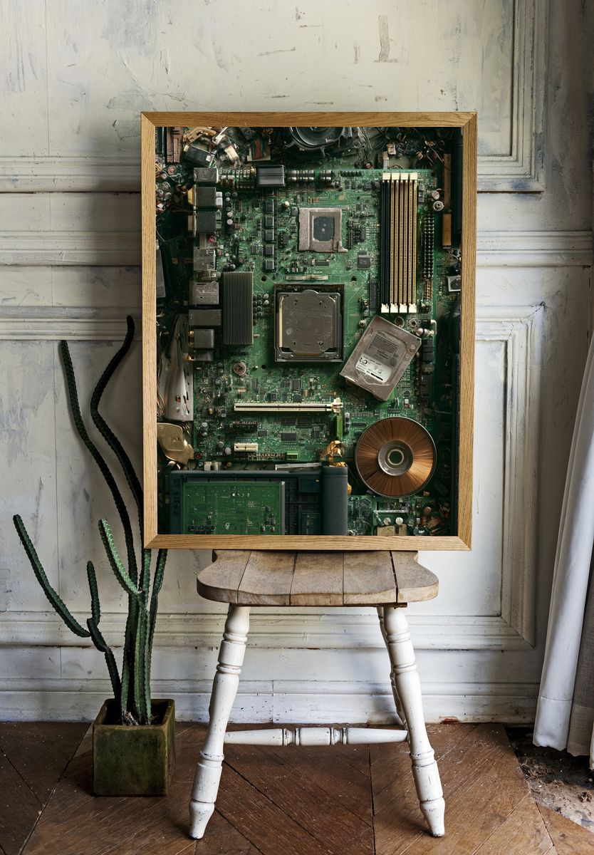 Circuit Board Collage Illustration Poster. — room view 1