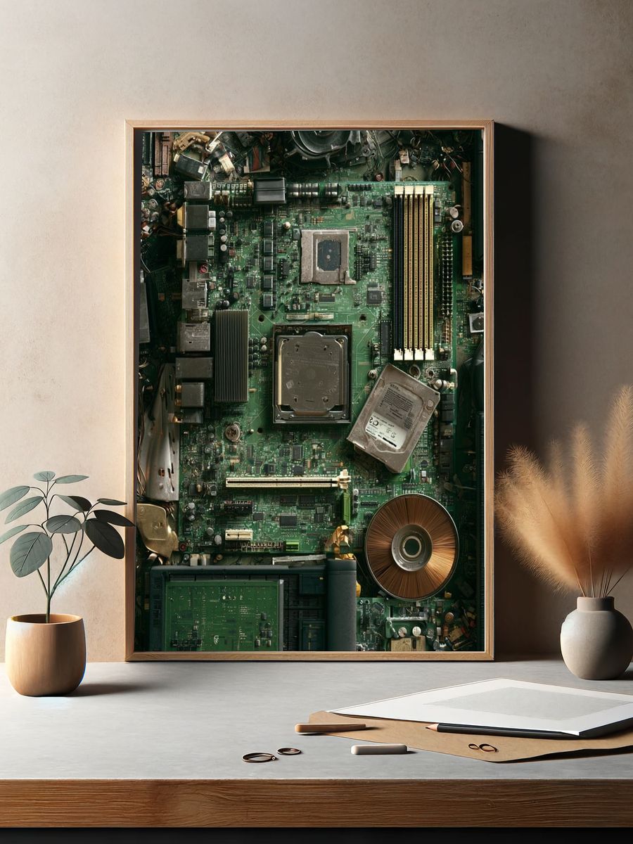 Circuit Board Collage Illustration Poster. — room view 2