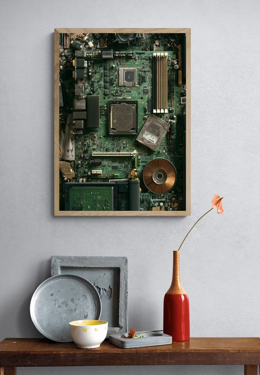 Circuit Board Collage Illustration Poster. — room view 3