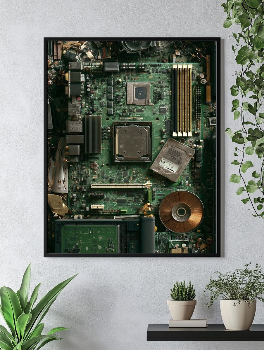 Circuit Board Collage Illustration Poster. — room view 4