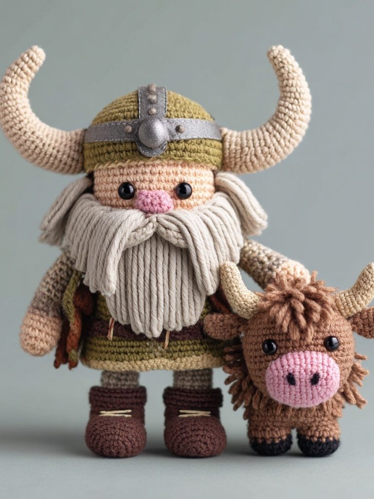 Crocheted Viking Figurines Illustration Print. poster detail