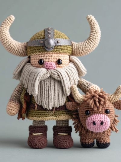 Crocheted Viking Figurines Illustration Print. poster