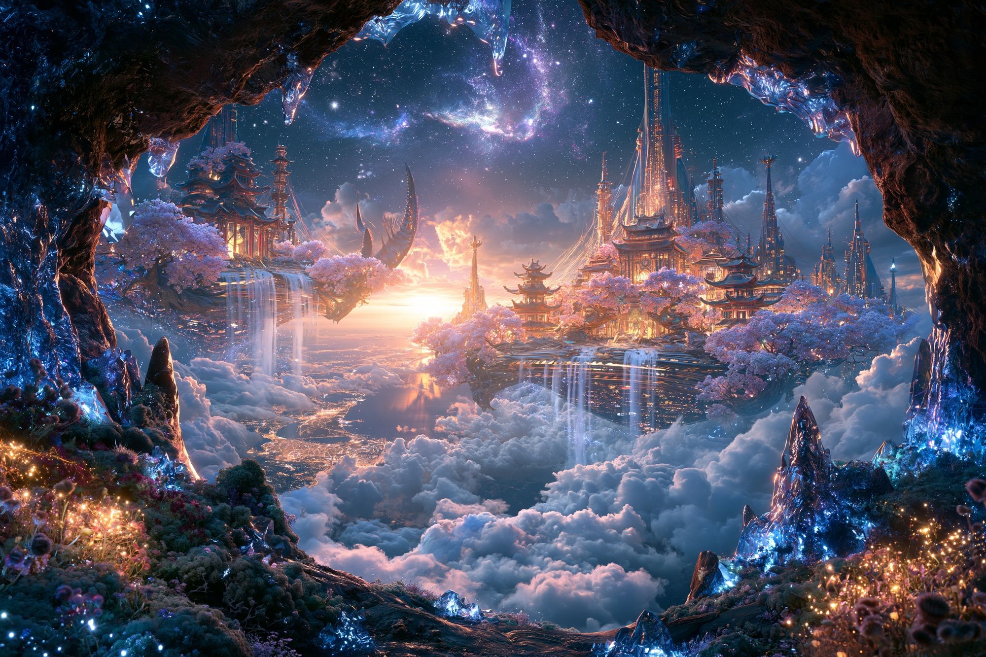 Celestial Pagoda Dreamscape Print. poster detail