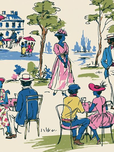Parisian Garden Café Illustration Poster.