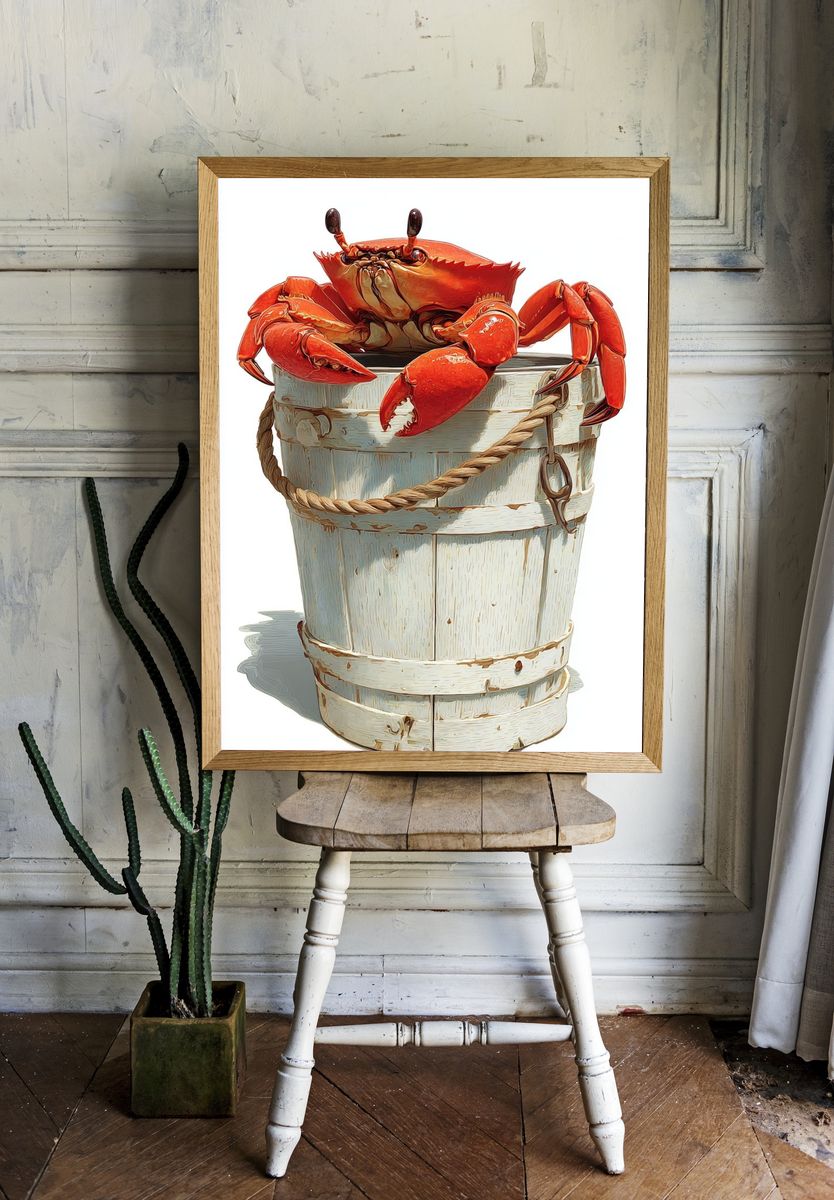 Crab in Bucket Illustration Poster room preview