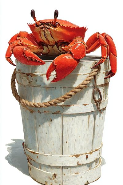 Crab in Bucket Illustration Poster. poster