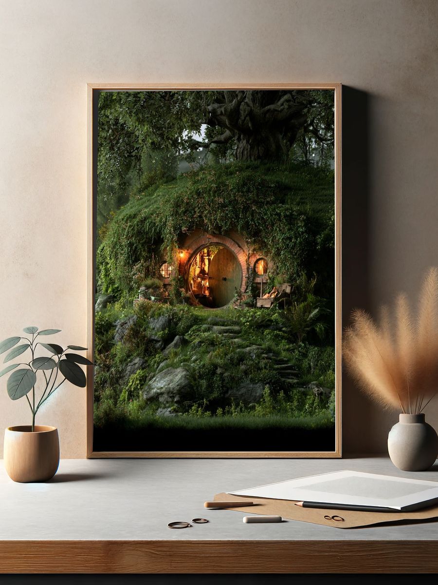 Hobbit Hill Cottage Illustration Print. — room view 2