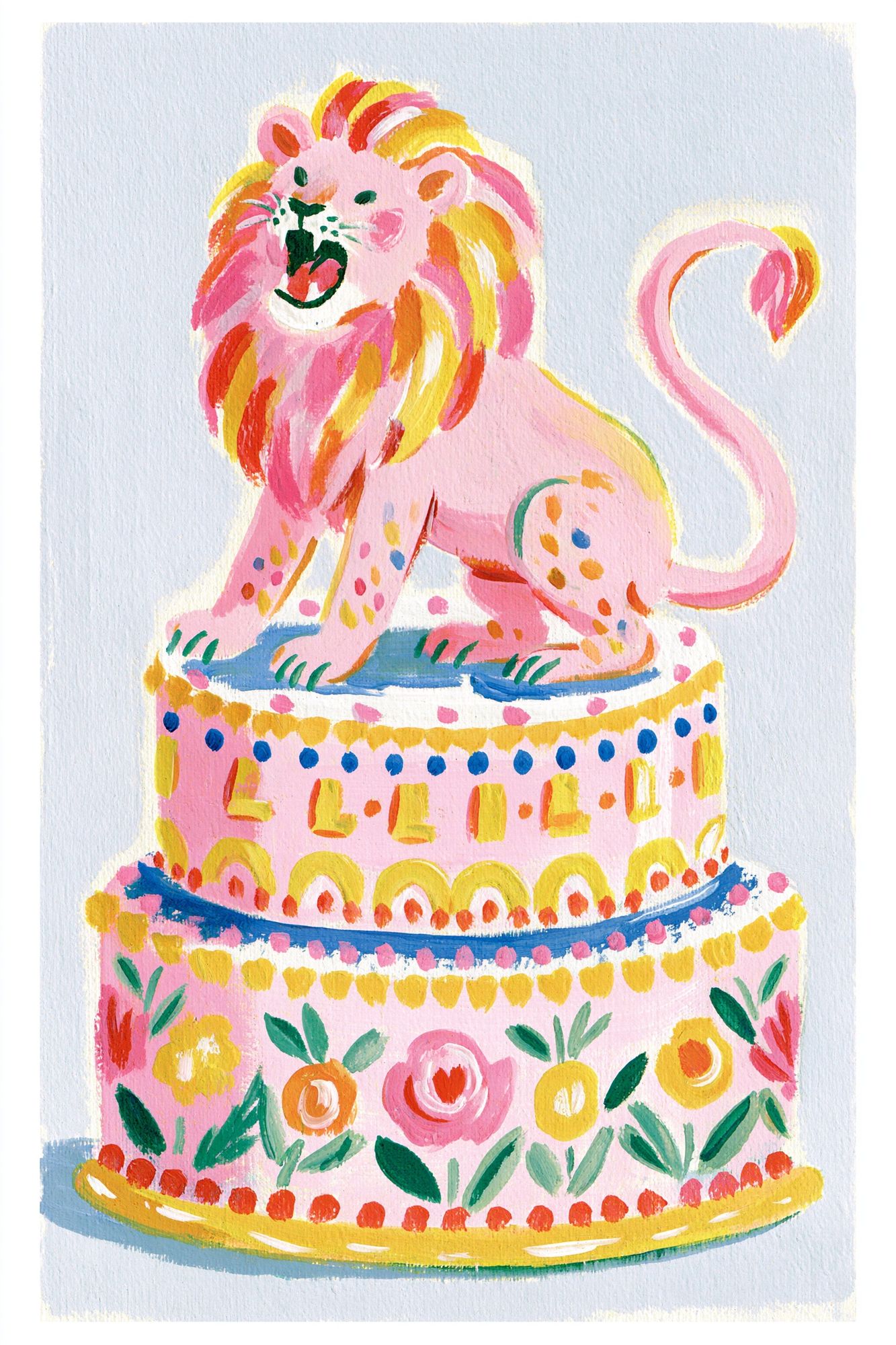 Pink Lion Cake Illustration Poster. poster — illustration art