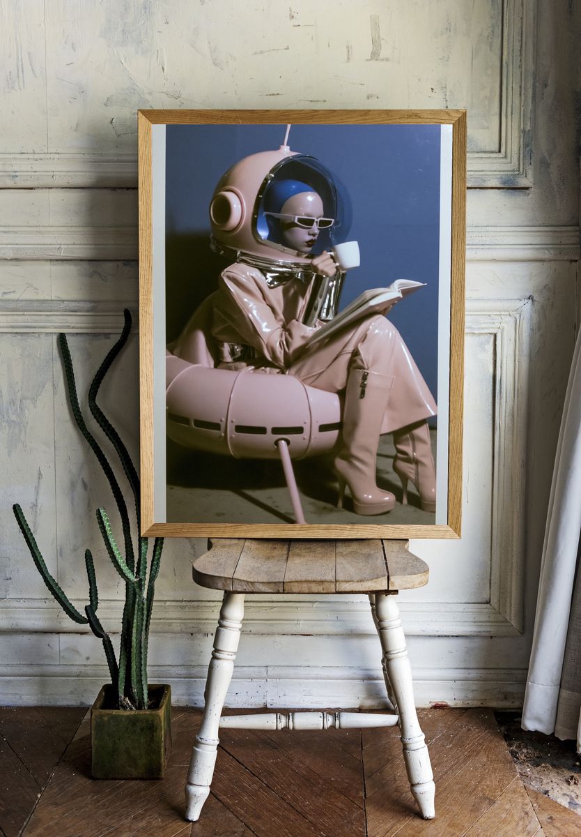 Retro Astronaut Reader Print. room preview