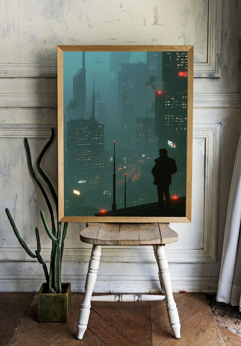 Cyberpunk City Silhouette Poster. — room view 1