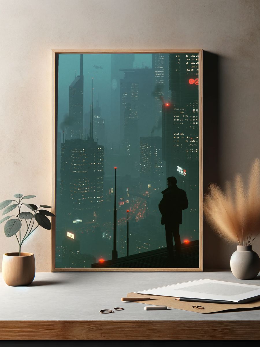 Cyberpunk City Silhouette Poster. — room view 2