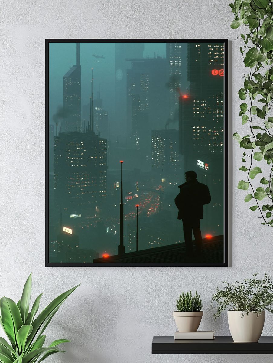 Cyberpunk City Silhouette Poster. — room view 4