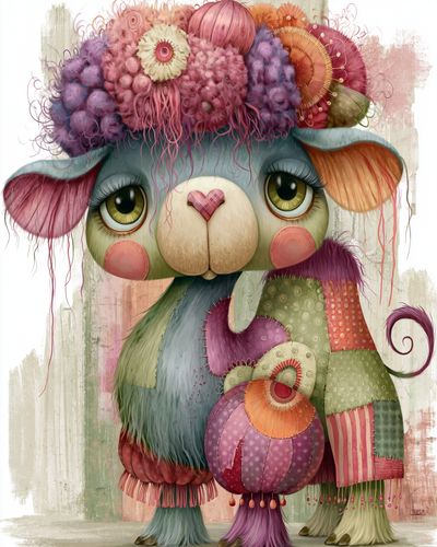 Whimsical Patchwork Lamb Illustration Poster. poster