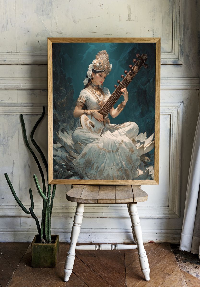 Classical Sitar Portrait Print. room preview