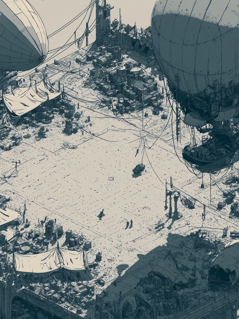 Floating Bazaar Cityscape Illustration Poster. poster detail