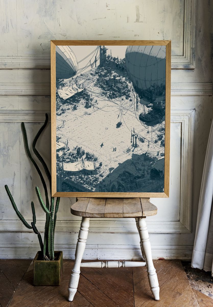 Floating Bazaar Cityscape Illustration Poster. — room view 1