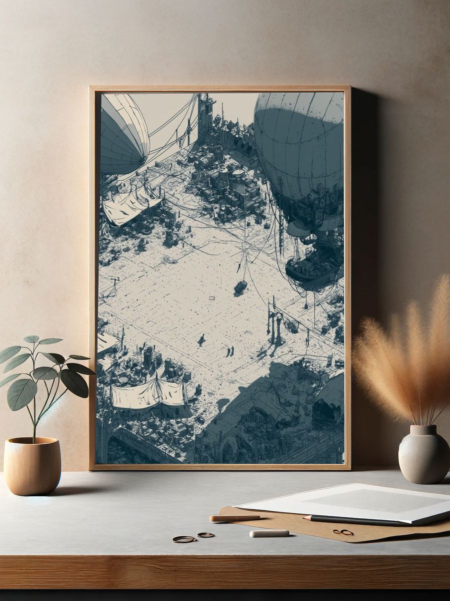 Floating Bazaar Cityscape Illustration Poster. — room view 2