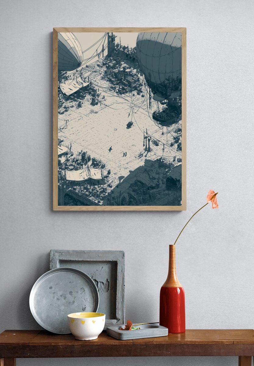 Floating Bazaar Cityscape Illustration Poster. — room view 3