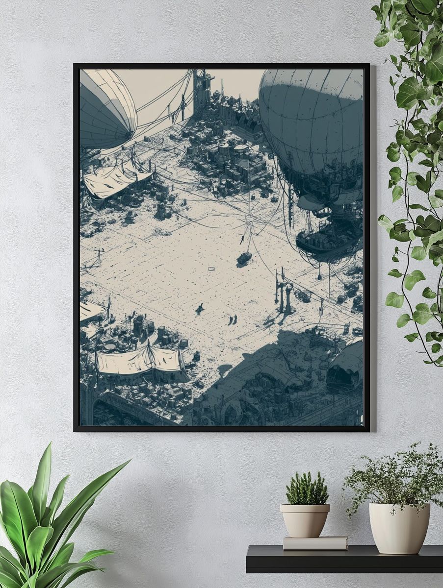 Floating Bazaar Cityscape Illustration Poster. — room view 4
