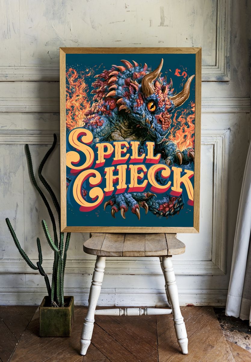 Spell Check Dragon Illustration Poster. — room view 1