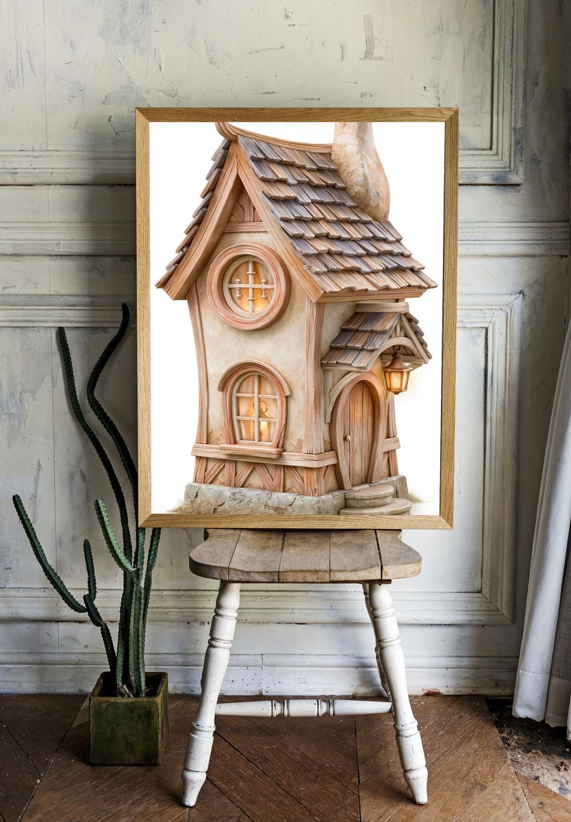 Whimsical Cottage House Illustration Poster. room preview