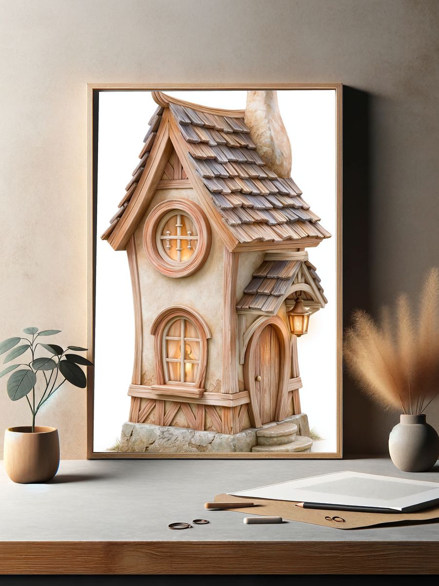 Whimsical Cottage House Illustration Poster. — room view 2