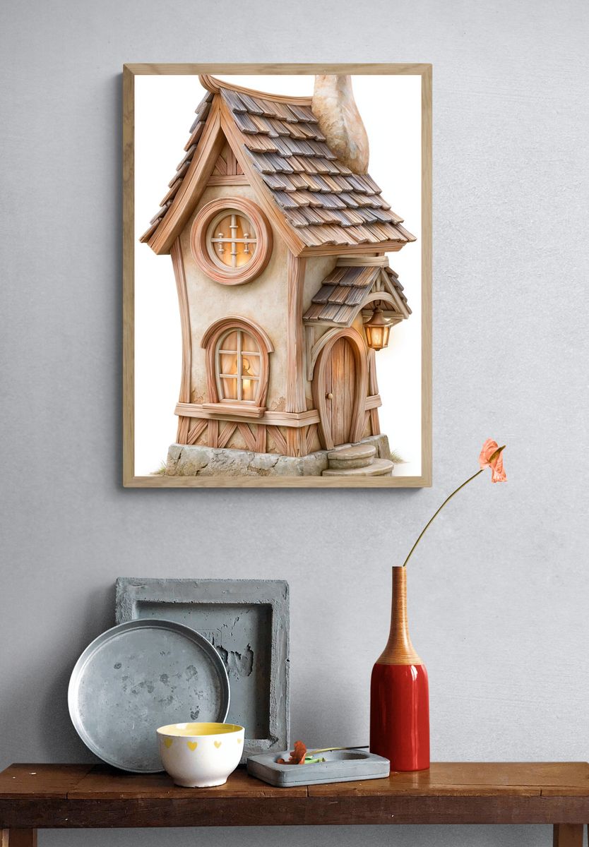 Whimsical Cottage House Illustration Poster. — room view 3