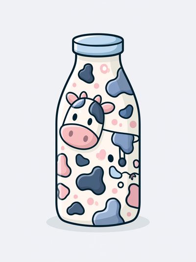 Cute Cow Milk Bottle Illustration Poster. poster