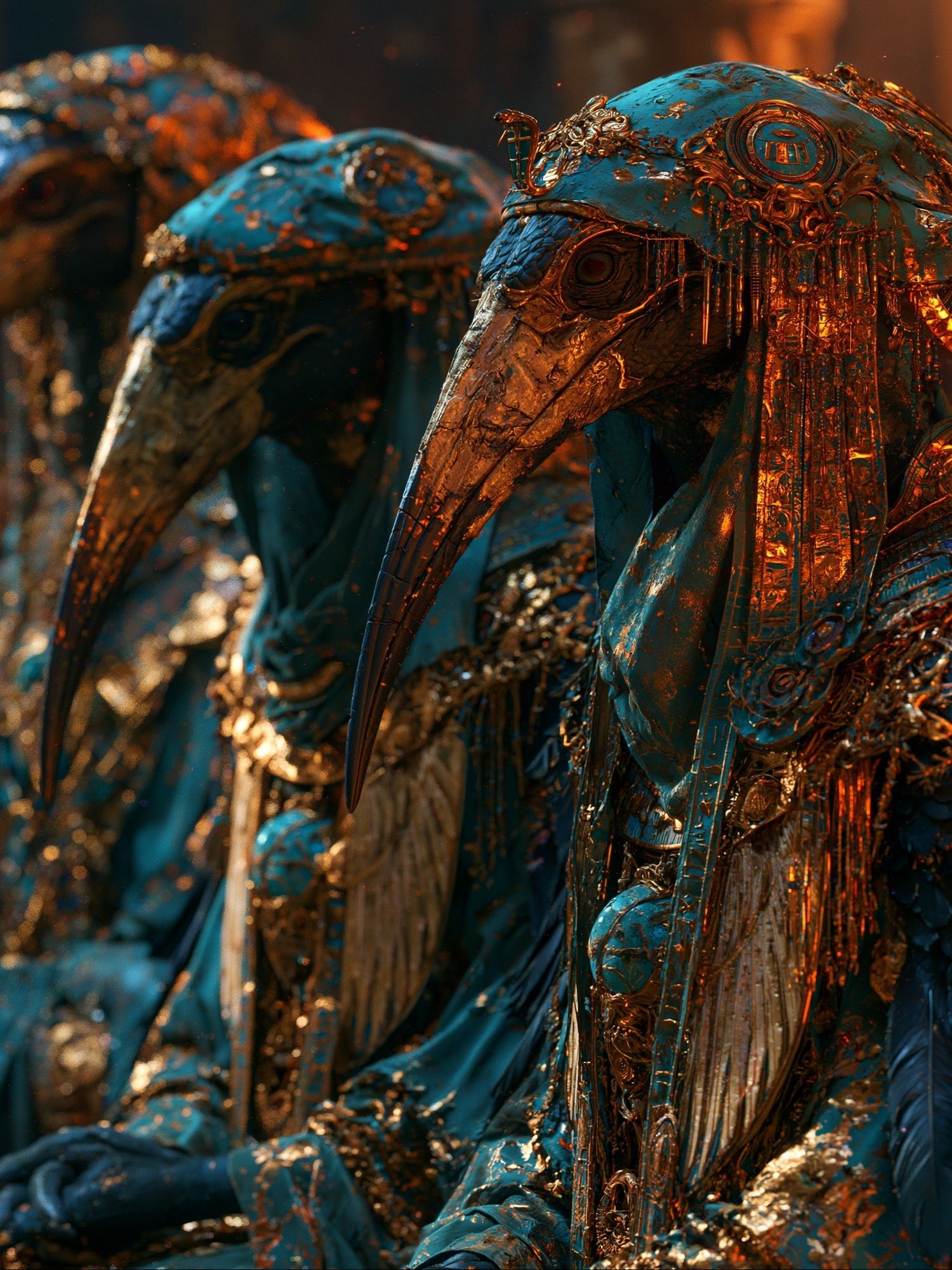 Gilded Bird Masks Illustration Poster. poster detail