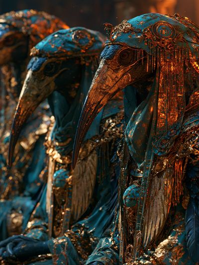 Gilded Bird Masks Illustration Poster. poster