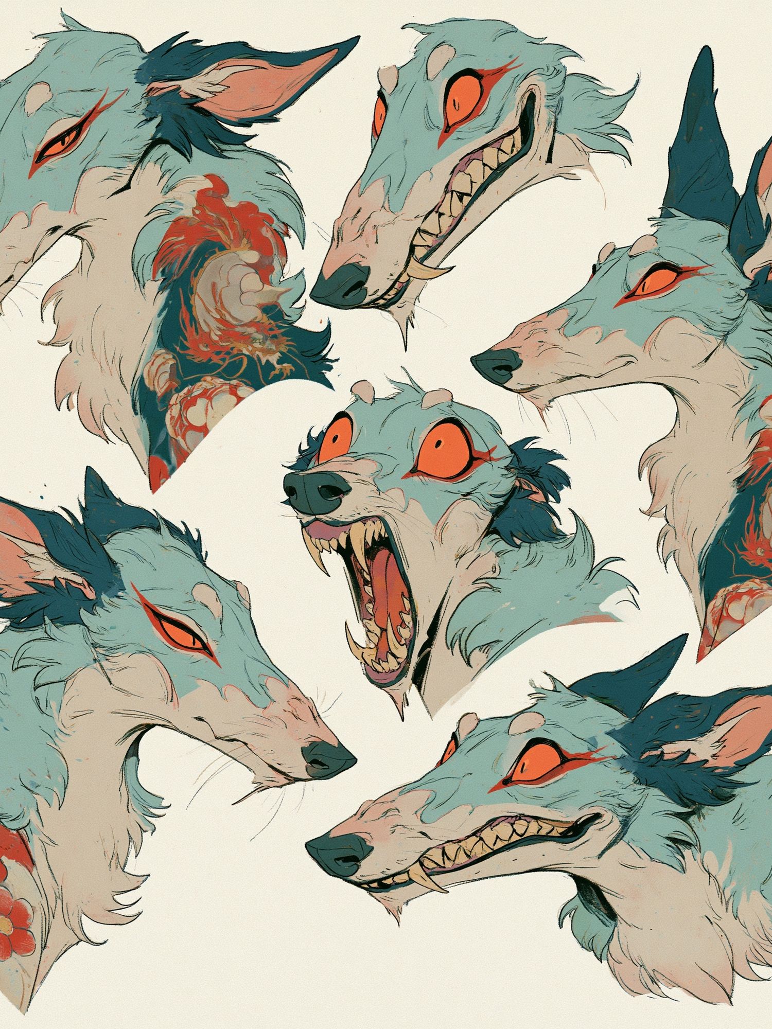 Fox Spirit Heads Illustration Poster. poster detail