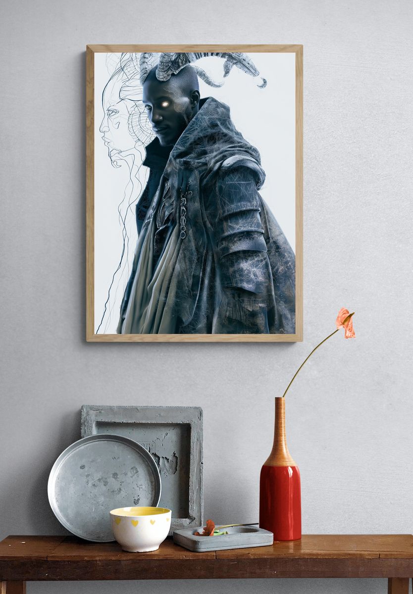 Futuristic Hooded Portrait Print. — room view 3