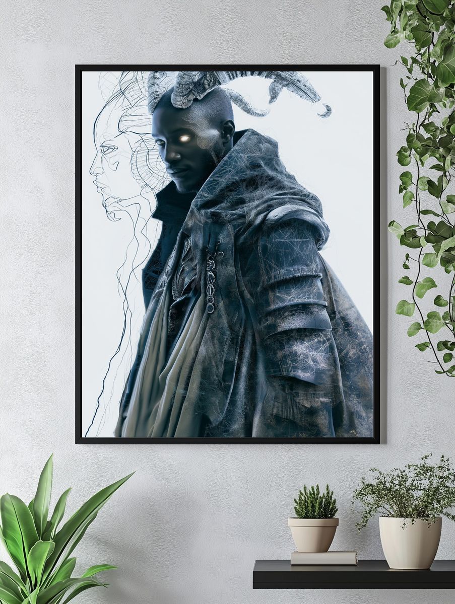 Futuristic Hooded Portrait Print. — room view 4