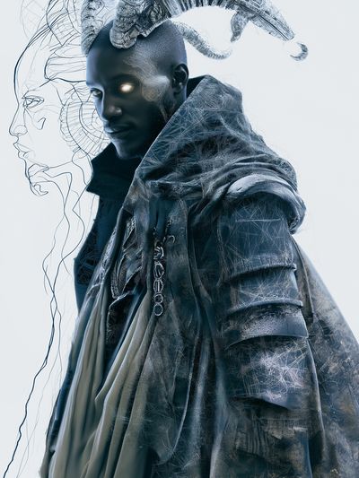 Futuristic Hooded Portrait Print.