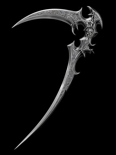 Ornate Silver Scythe Illustration Poster. poster