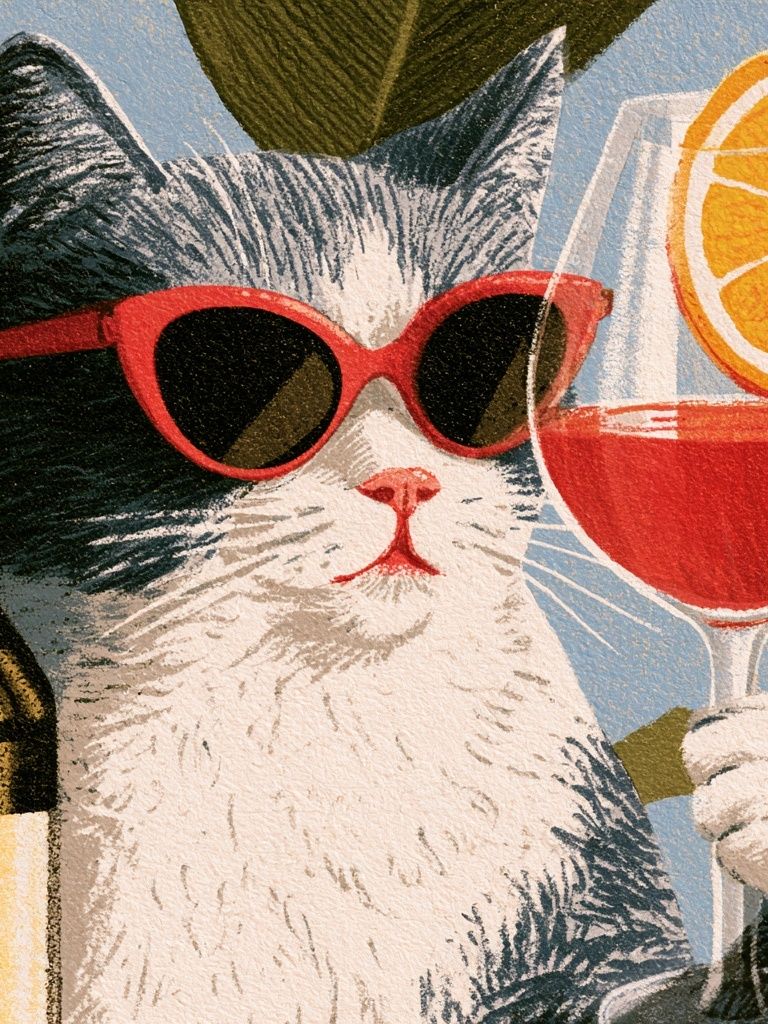 Cool Cat Cocktail Illustration Poster. poster detail