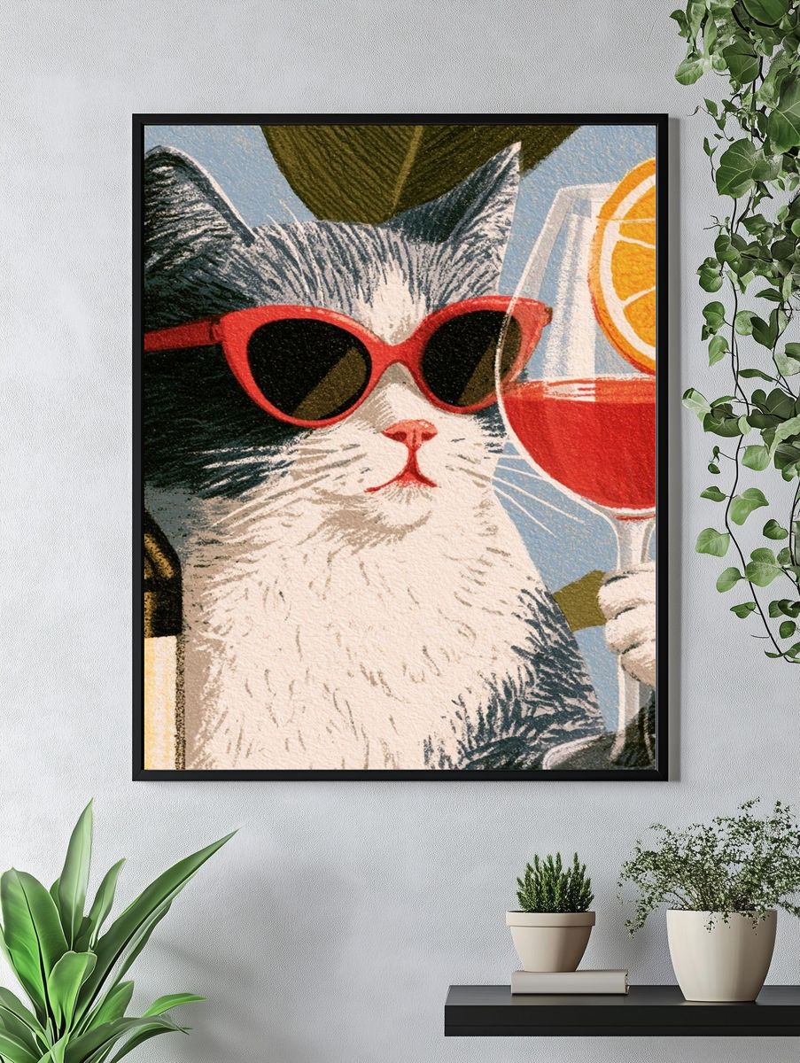 Cool Cat Cocktail Illustration Poster. — room view 4
