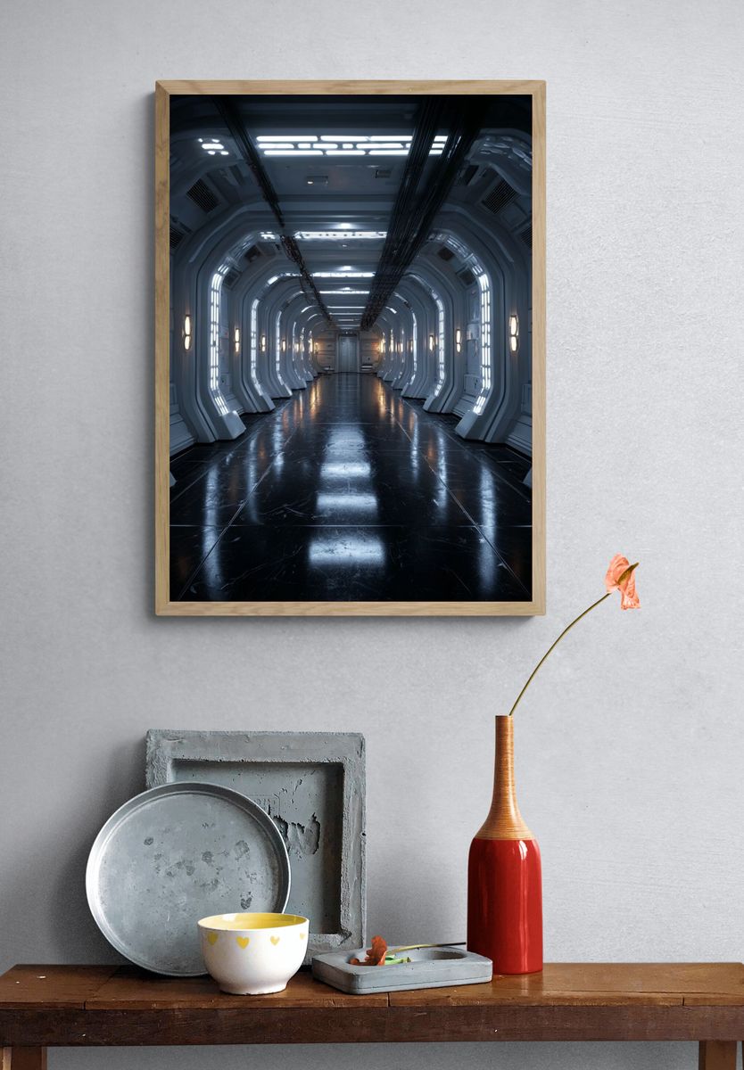 Futuristic Space Corridor Poster. — room view 3