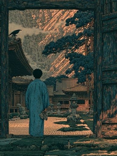 Mountain Courtyard Dreamscape Print. poster — illustration art