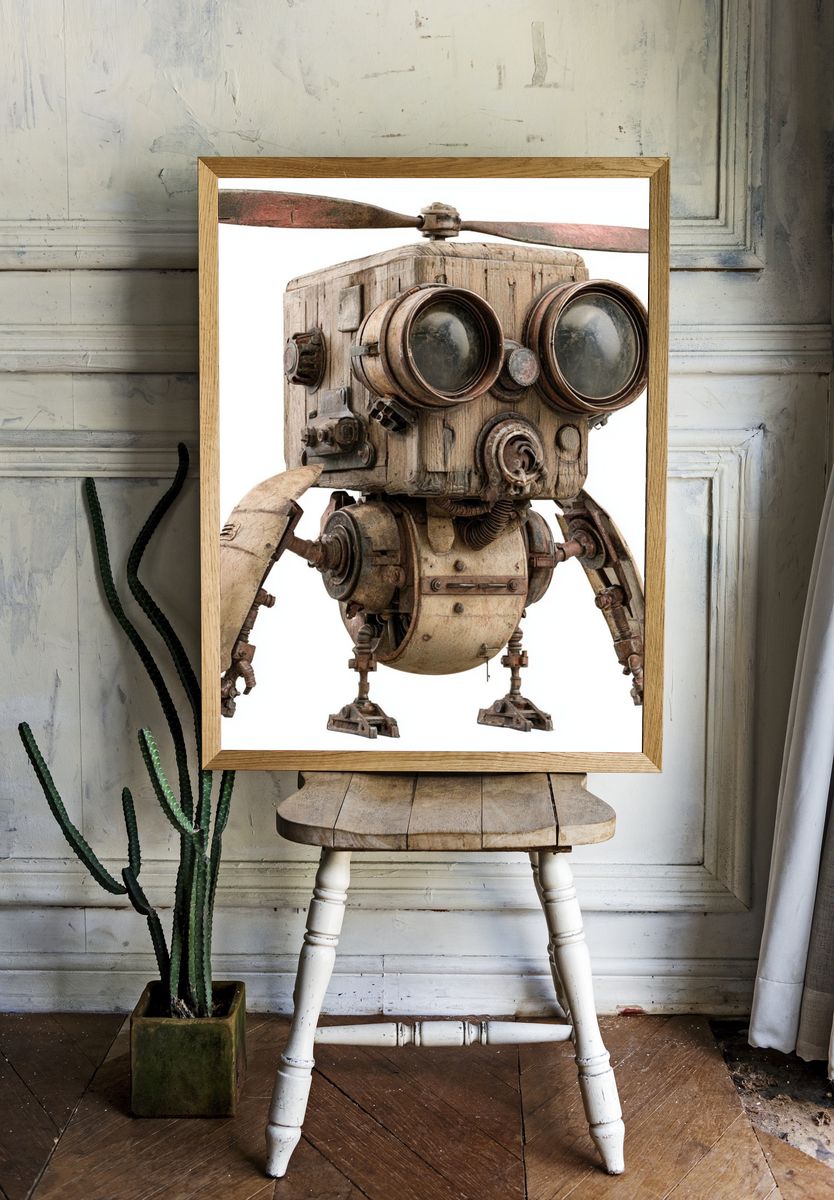 Steampunk Robot Illustration Poster. room preview