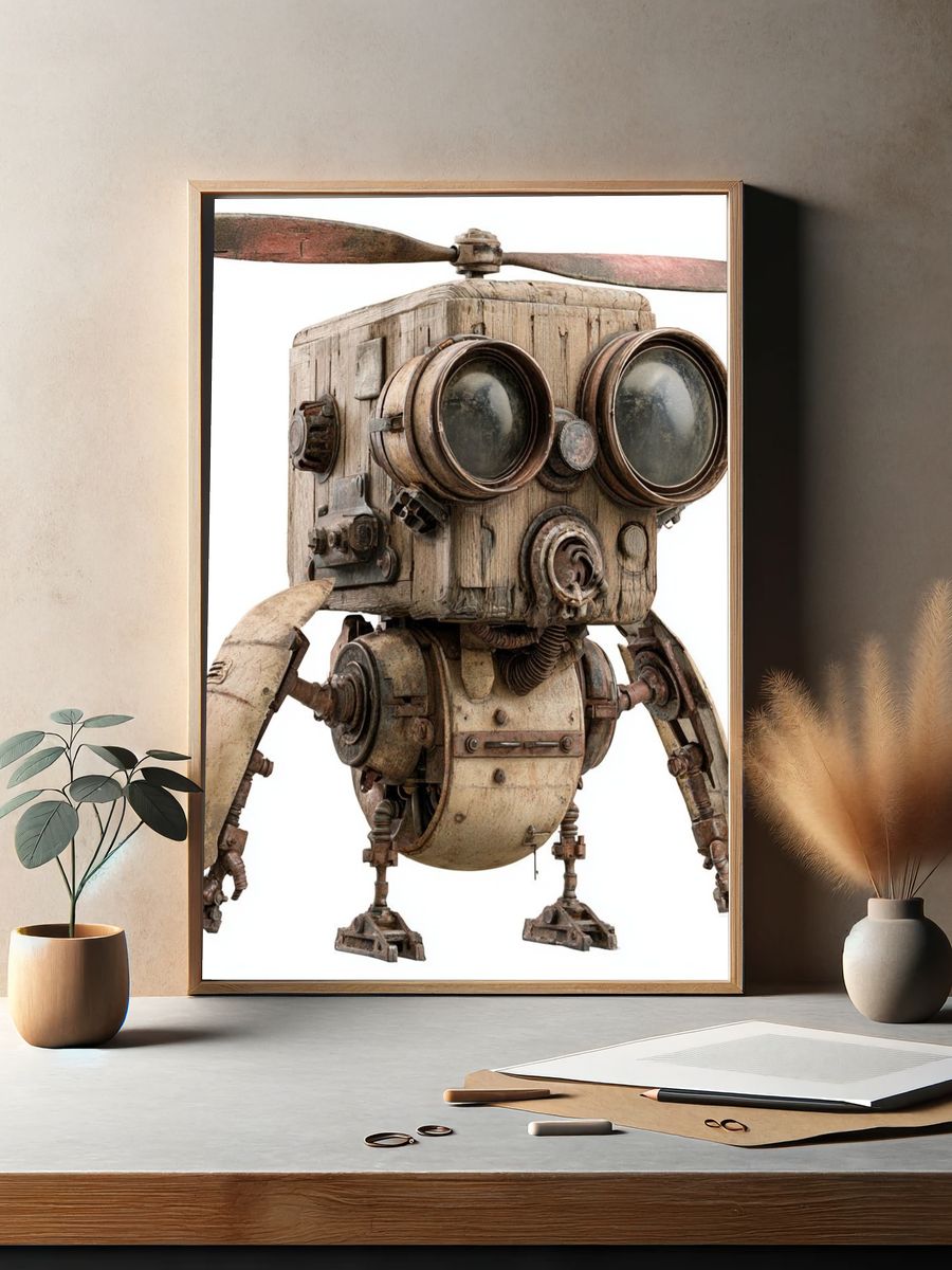 Steampunk Robot Illustration Poster. — room view 2