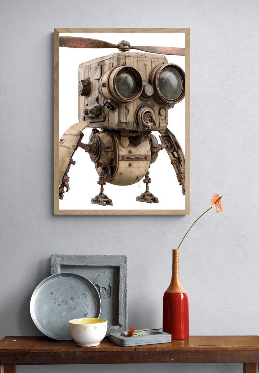 Steampunk Robot Illustration Poster. — room view 3