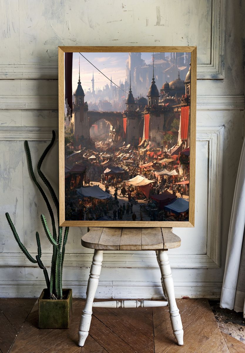 Fantasy Market Cityscape Poster. — room view 1