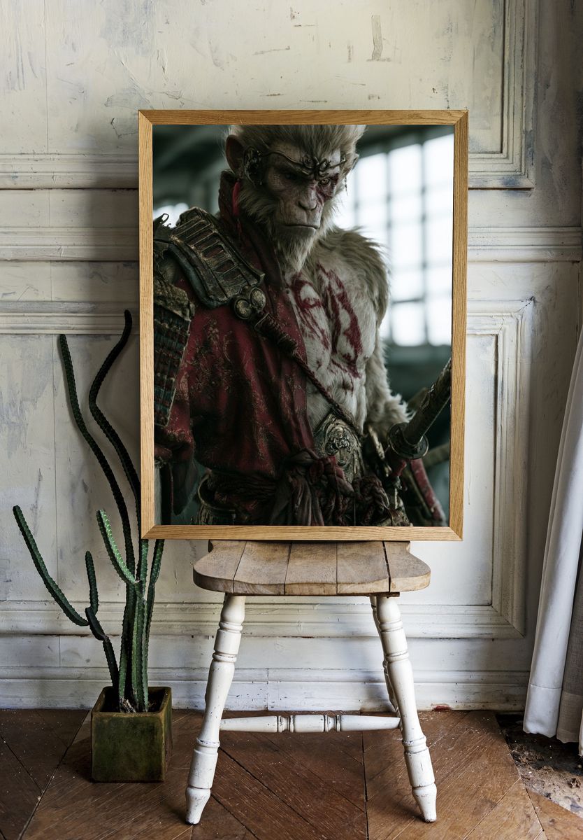 Monkey Warrior Portrait Print. room preview