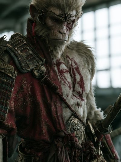 Monkey Warrior Portrait Print. poster print