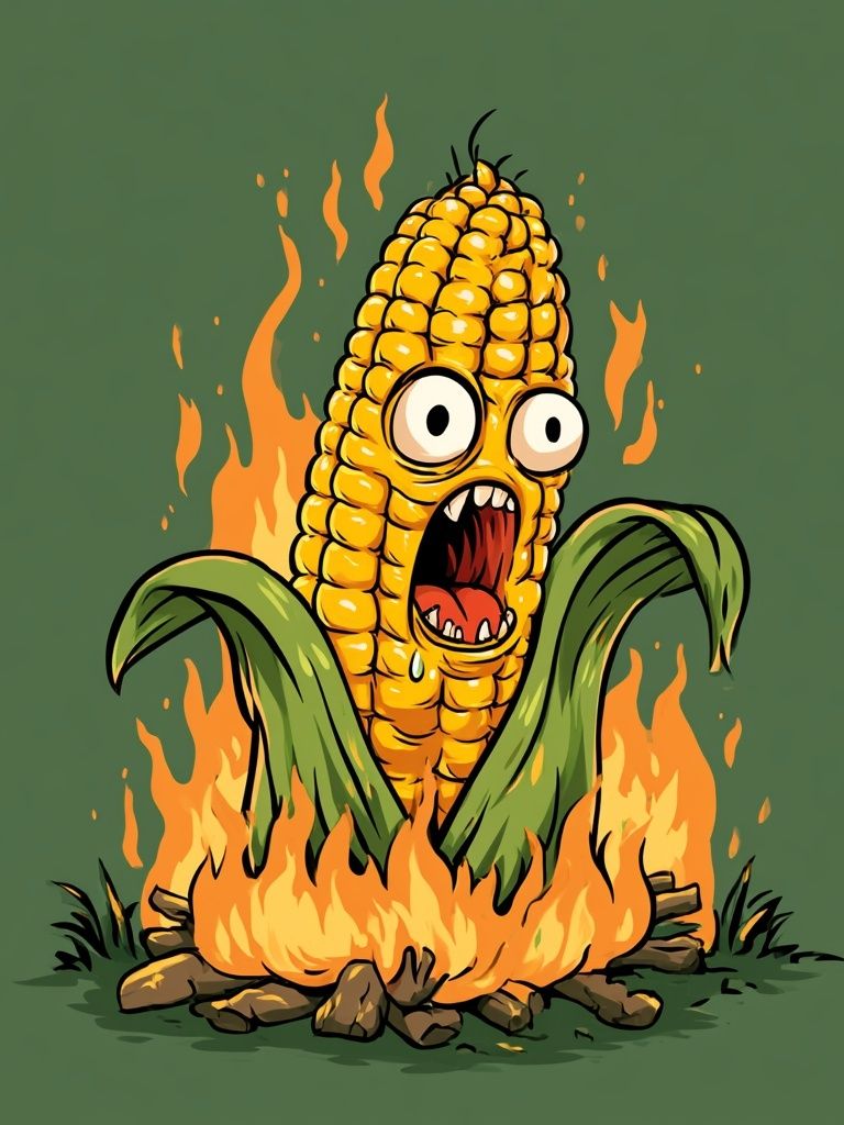 Burning Corn Cartoon Poster. poster detail