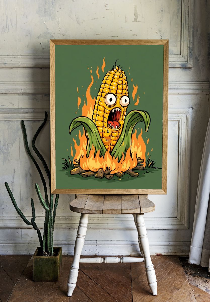 Burning Corn Cartoon Poster. — room view 1