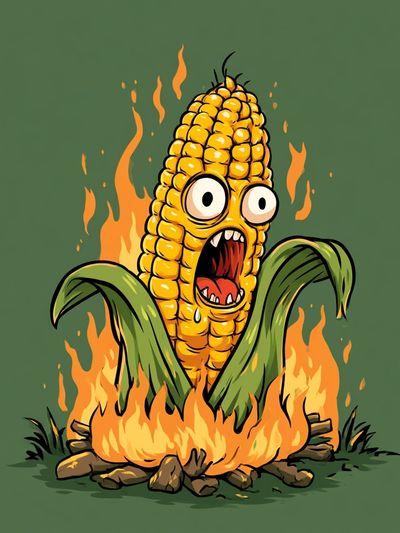 Burning Corn Cartoon Poster.