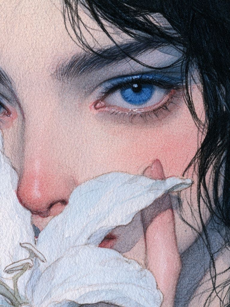 Blue-Eyed Portrait Watercolor Print. poster — illustration art