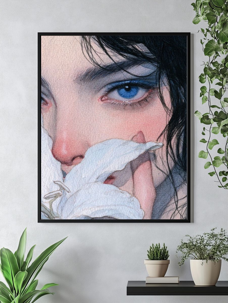 Blue-Eyed Portrait Watercolor Print. — room view 4